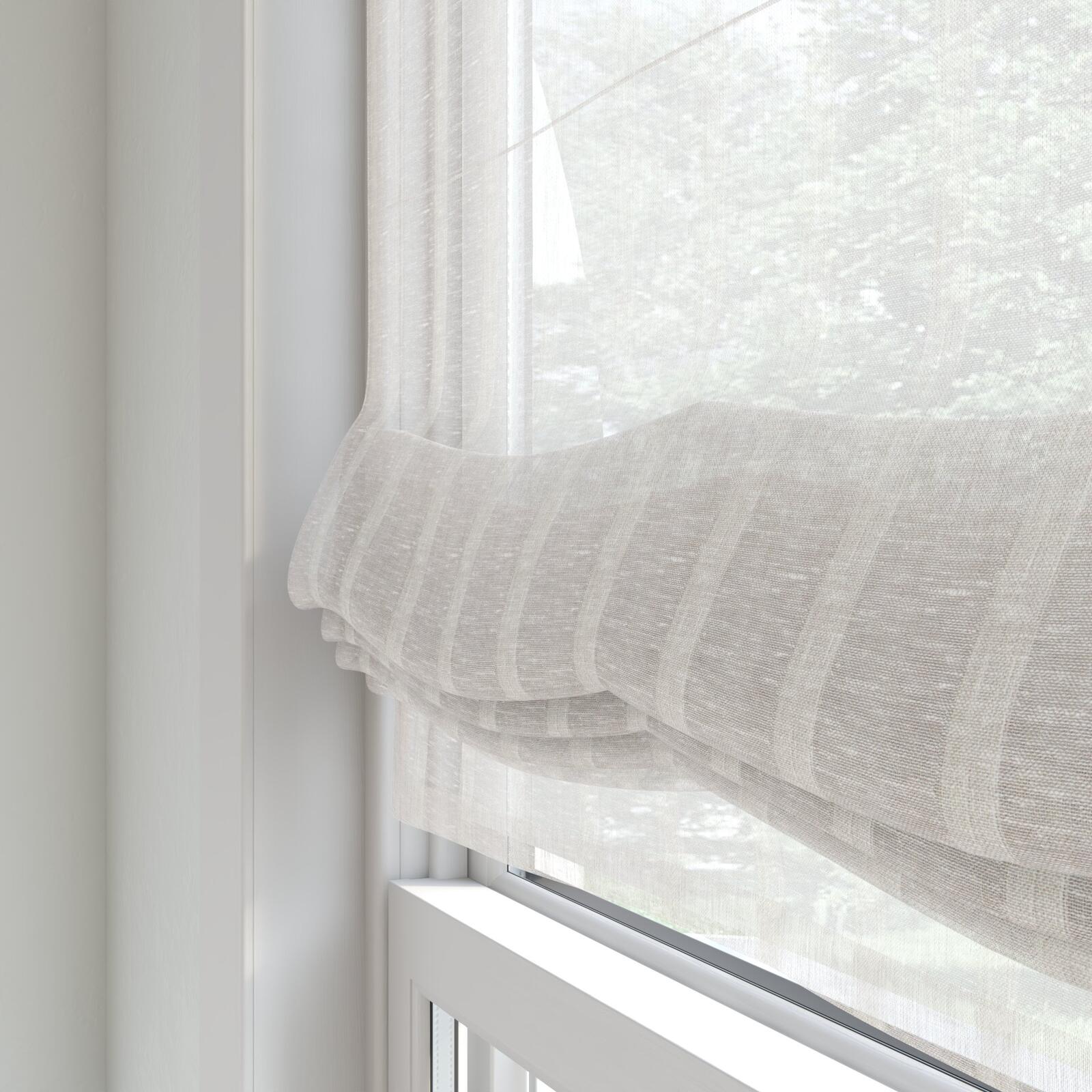 Recyled fabric sheer roman blind Recycled sheer fabrics used in this soft roman blind