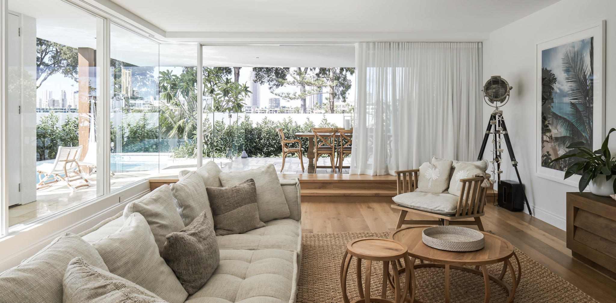 Living room sheer curtains and blinds by Belle Casa Interiors Gold Coast